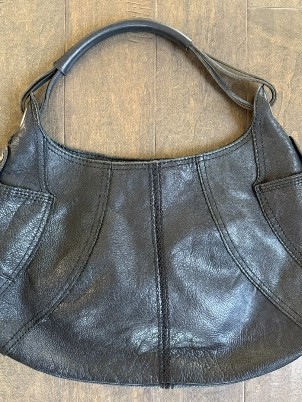 Lucky Brand Medium Black Leather Hobo Shoulder Bag Purse